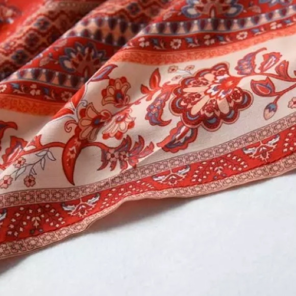 Red Boho Paisley Floral Kimono Duster Wrap Robe - Picture 4 of 4